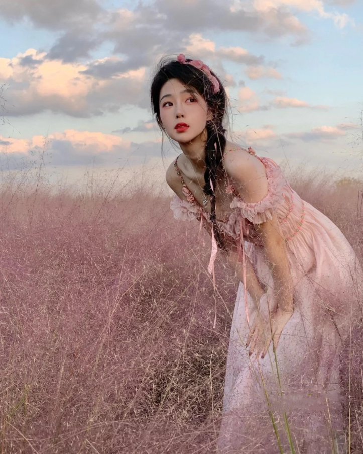 Romantic Off-Shoulder Ruffles Trimmed Maxi Dress Alluring Pink Flowers Design Long Dress AP1329