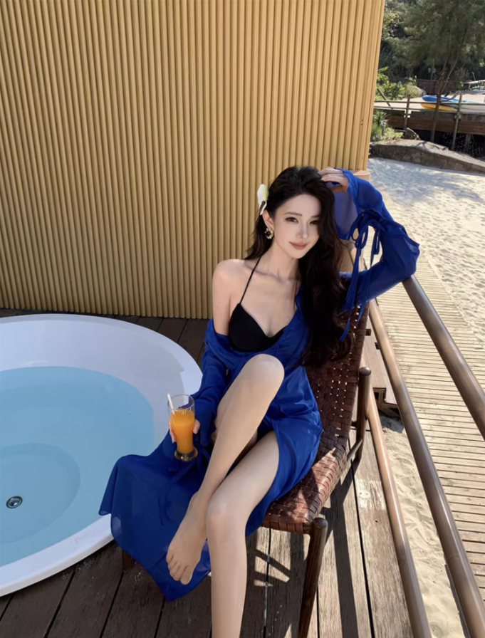 Elegant Long Mesh Sleeve Maxi Dress Beach Pool Outfit Sheer Cover Up Long Dress AP1330