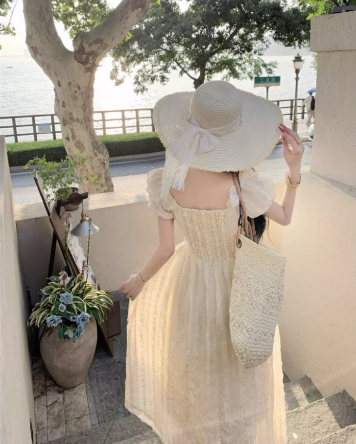 Ethereal Sheer Tulle Layered Lace Trimmed Maxi Dress Charming Summer Outfit Puffy Short Sleeve Long Dress AP1332