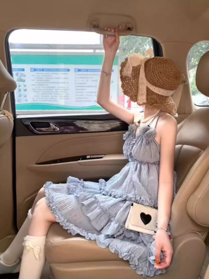 Summer Coastal Getaways Flowy Tiered Mini Skirt Cute Blue Ruffles A-Line Halter Short Dress AP1341