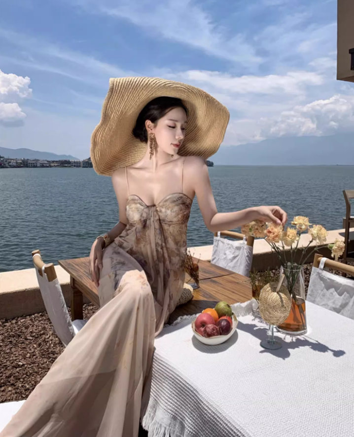 Graceful Lustrous Fabric Draped Maxi Dress With Lining Romantic Soft Fabric Spaghetti Strap Long Dress AP1350