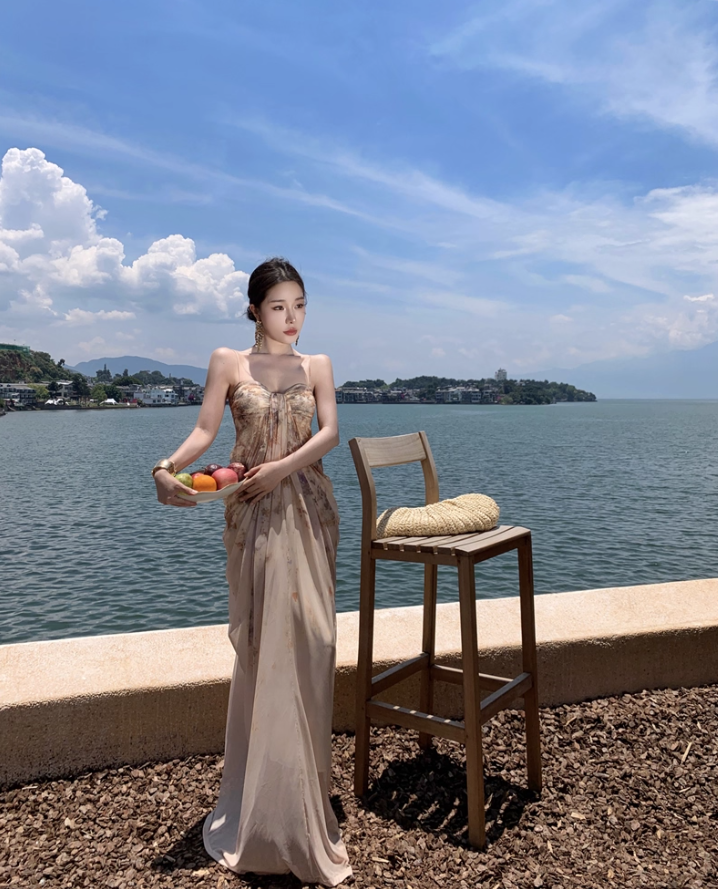 Graceful Lustrous Fabric Draped Maxi Dress With Lining Romantic Soft Fabric Spaghetti Strap Long Dress AP1350