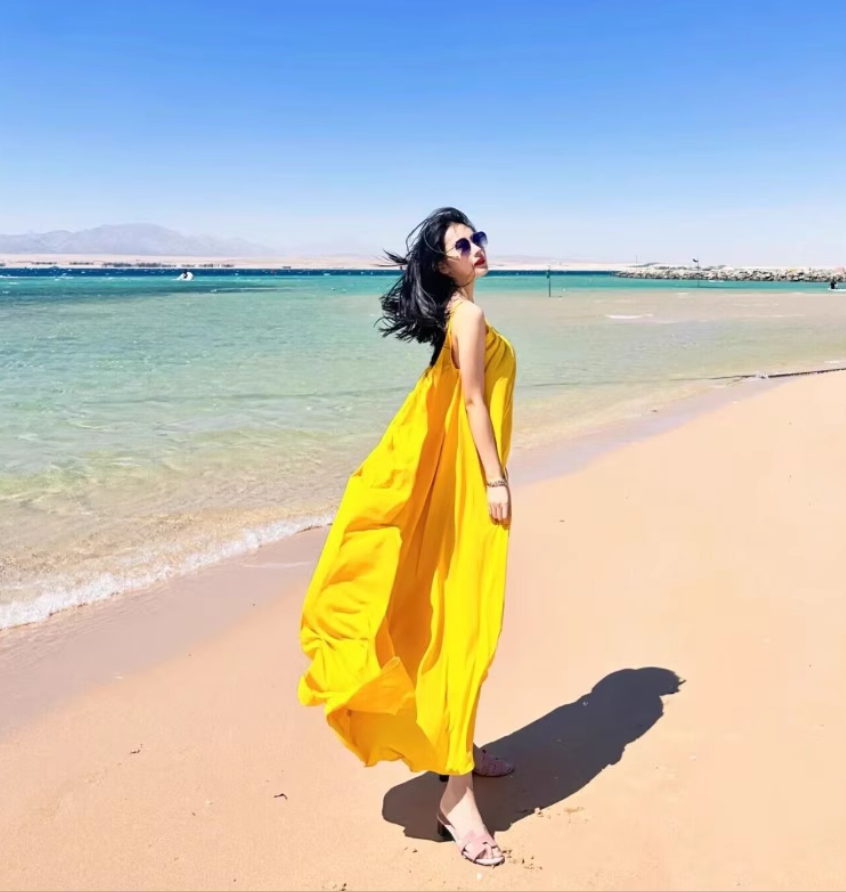 Vibrant Coastal Trips Yellow Oversize Maxi Dress Retro Loose Style Minimalist Backless Long Dress AP1354