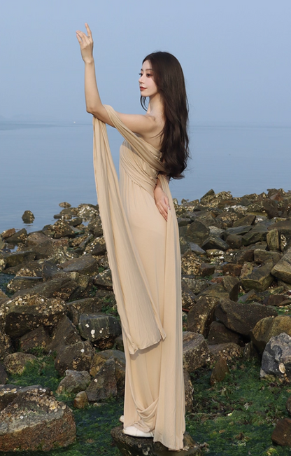 Alluring Soft Fabric Divine Strapless Maxi Dress Stunning Natural Draped Simple Design Long Dress AP1361