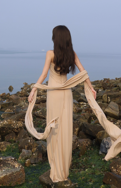 Alluring Soft Fabric Divine Strapless Maxi Dress Stunning Natural Draped Simple Design Long Dress AP1361