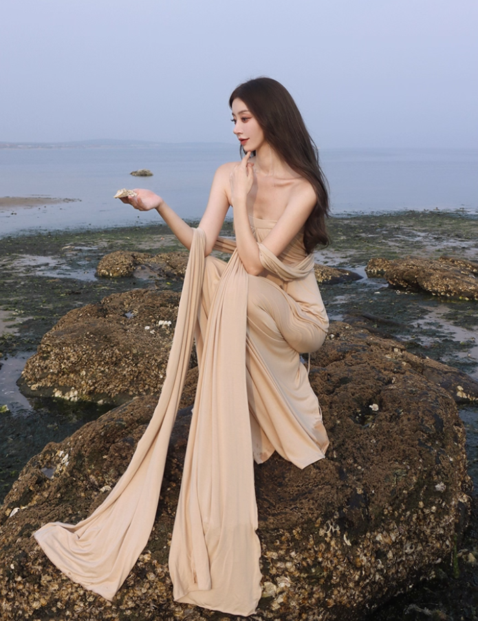 Alluring Soft Fabric Divine Strapless Maxi Dress Stunning Natural Draped Simple Design Long Dress AP1361