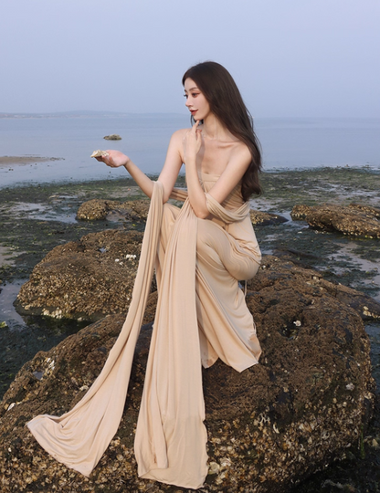 Alluring Soft Fabric Divine Strapless Maxi Dress Stunning Natural Draped Simple Design Long Dress AP1361