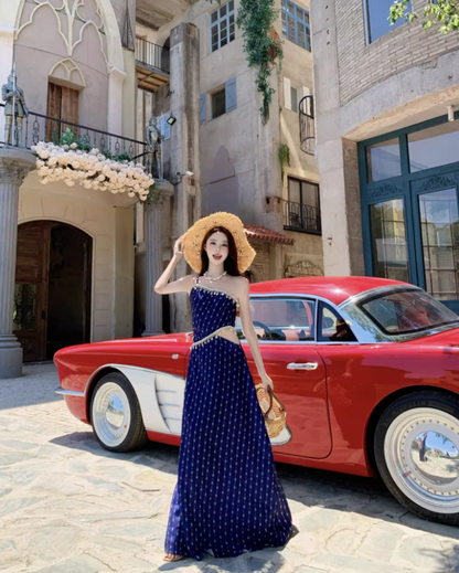 Boho Style Conch Tassel Design One Shoulder Maxi Dress Charming Asymmetric Neckline Open-Waist Long Dress AP1366