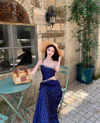 Boho Style Conch Tassel Design One Shoulder Maxi Dress Charming Asymmetric Neckline Open-Waist Long Dress AP1366