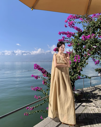 Gorgeous Asymmetric Neckline One Shoulder Maxi Dress Graceful Flowy Soft Fabric Long Dress AP1371