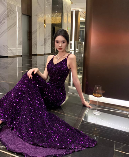 Alluring Glittering Sequins Overlay Maxi Dress Charming Sheath Feast Mermaid Long Dress AP1383