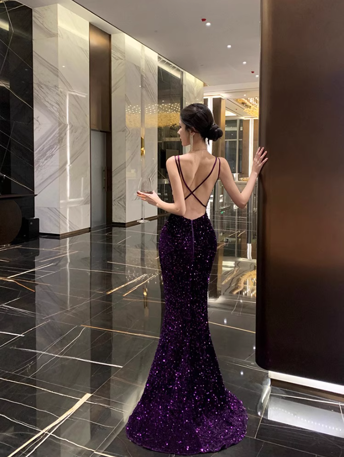 Alluring Glittering Sequins Overlay Maxi Dress Charming Sheath Feast Mermaid Long Dress AP1383