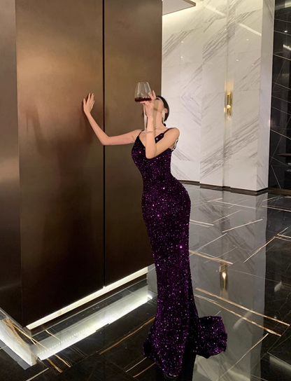 Alluring Glittering Sequins Overlay Maxi Dress Charming Sheath Feast Mermaid Long Dress AP1383