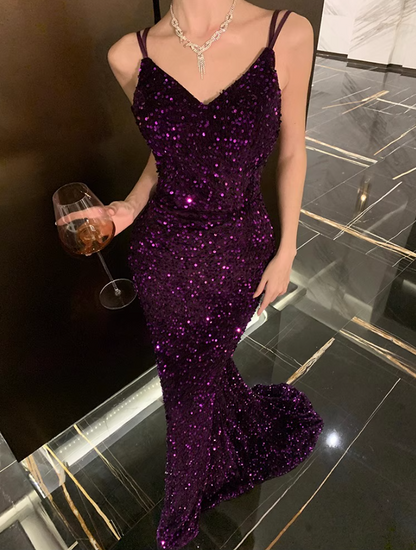 Alluring Glittering Sequins Overlay Maxi Dress Charming Sheath Feast Mermaid Long Dress AP1383