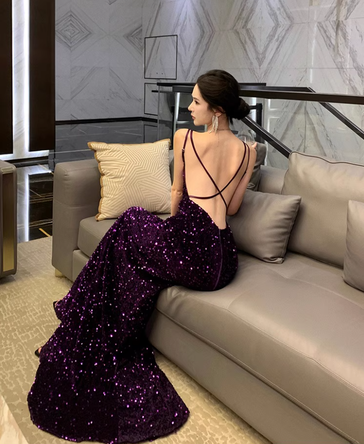 Alluring Glittering Sequins Overlay Maxi Dress Charming Sheath Feast Mermaid Long Dress AP1383