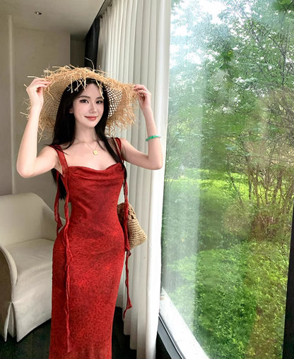 Sexy Ruffles Trimmed Casual Vacays Maxi Dress  Alluring Mermaid Square Neck Sleeveless Long Dress AP1386