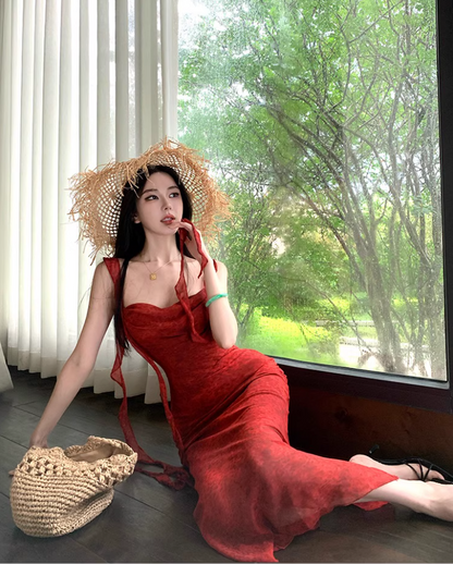 Sexy Ruffles Trimmed Casual Vacays Maxi Dress  Alluring Mermaid Square Neck Sleeveless Long Dress AP1386