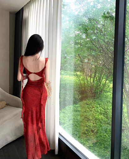 Sexy Ruffles Trimmed Casual Vacays Maxi Dress  Alluring Mermaid Square Neck Sleeveless Long Dress AP1386