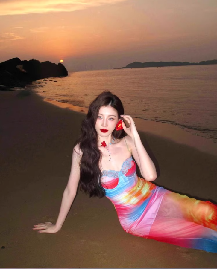 Dopamine Brightening Mesh Overlay Maxi Dress Chic Tie-Dye Ombre Coastal Shoots Mermaid Long Dress AP1387