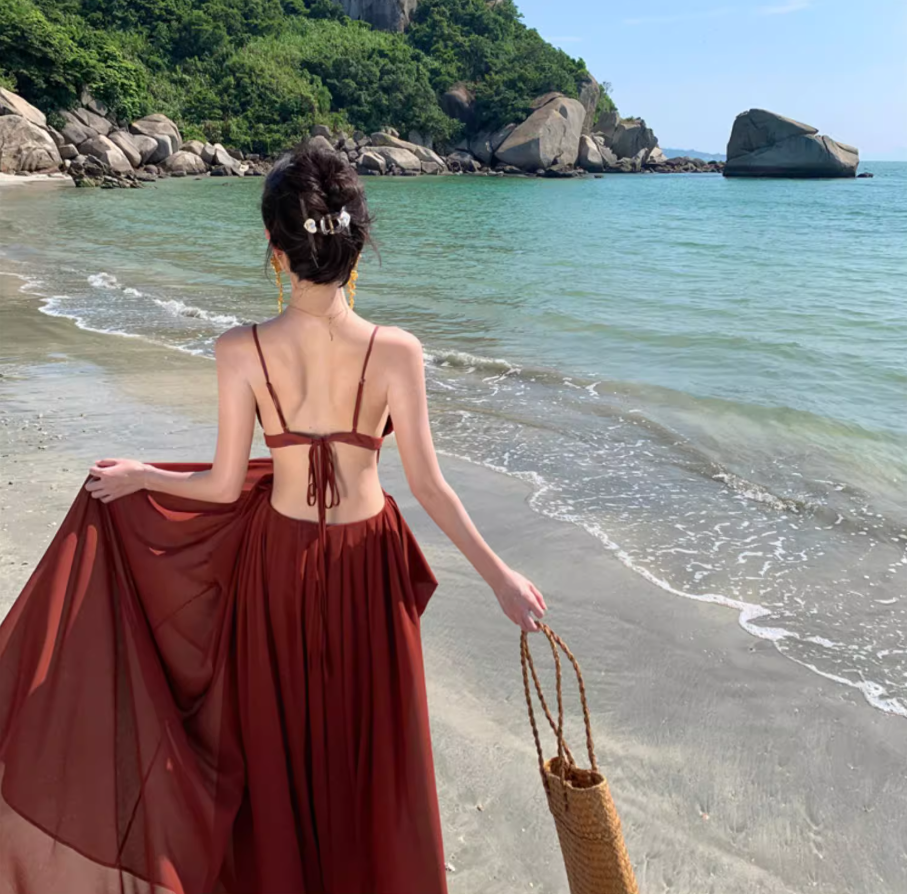 Sexy Red Spaghetti Strap Maxi Dress Charming Nature Shoots Flowy Natural Ruched Long Dress AP1393