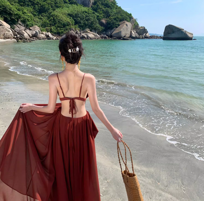 Sexy Red Spaghetti Strap Maxi Dress Charming Nature Shoots Flowy Natural Ruched Long Dress AP1393