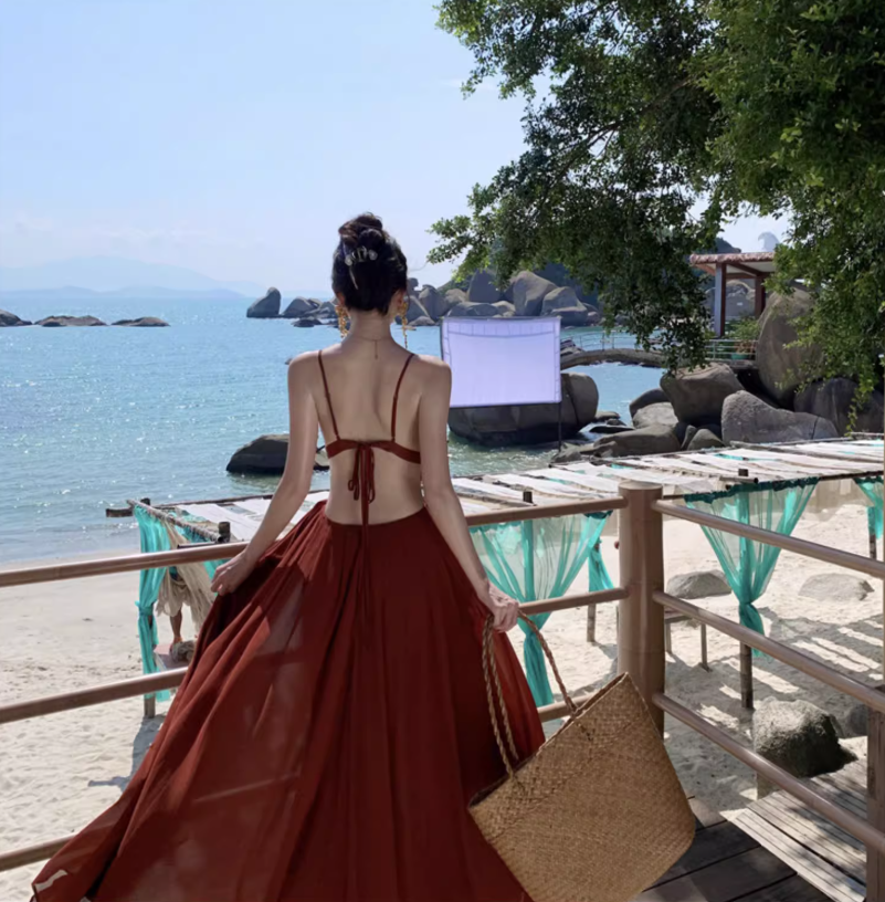 Sexy Red Spaghetti Strap Maxi Dress Charming Nature Shoots Flowy Natural Ruched Long Dress AP1393