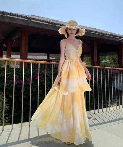 Cute Tie-Dye Spaghetti Strap Maxi Dress Chic Nature Shoots Flowy Tiered Hem Long Dress AP1394