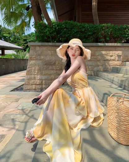 Cute Tie-Dye Spaghetti Strap Maxi Dress Chic Nature Shoots Flowy Tiered Hem Long Dress AP1394