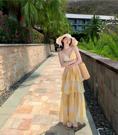 Cute Tie-Dye Spaghetti Strap Maxi Dress Chic Nature Shoots Flowy Tiered Hem Long Dress AP1394