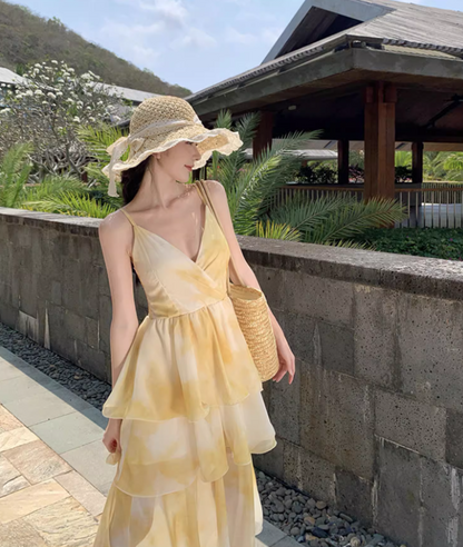 Cute Tie-Dye Spaghetti Strap Maxi Dress Chic Nature Shoots Flowy Tiered Hem Long Dress AP1394