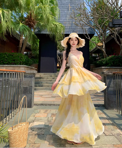 Cute Tie-Dye Spaghetti Strap Maxi Dress Chic Nature Shoots Flowy Tiered Hem Long Dress AP1394