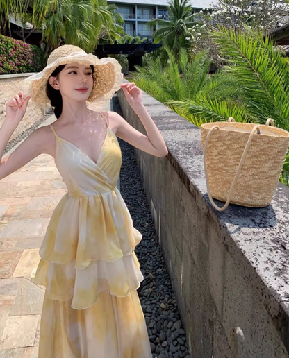 Cute Tie-Dye Spaghetti Strap Maxi Dress Chic Nature Shoots Flowy Tiered Hem Long Dress AP1394