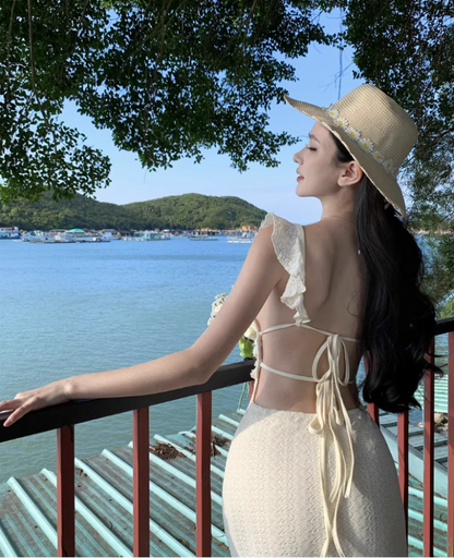 Dreamy Cinched-Waist Flutter Strap Maxi Dress Niche Nature Shoots Textured Fabric Long Dress AP1397