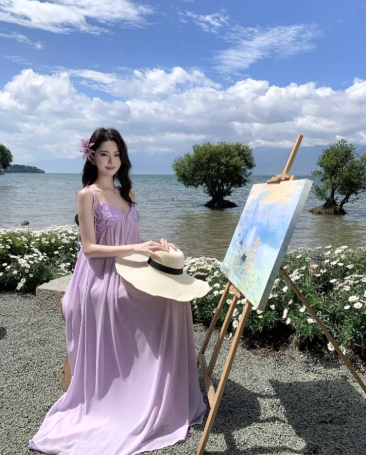 Exquisite Ruched Bustier Flowy Maxi Dress Elegant Nature Shoots Loose Style Long Dress AP1398