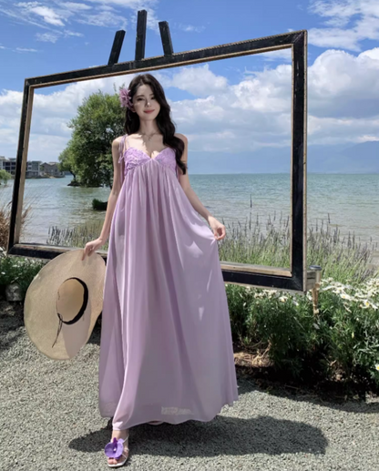 Exquisite Ruched Bustier Flowy Maxi Dress Elegant Nature Shoots Loose Style Long Dress AP1398