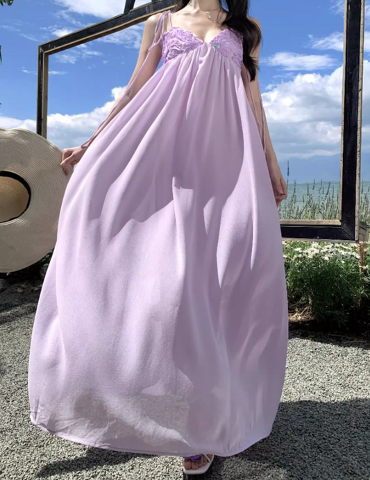 Exquisite Ruched Bustier Flowy Maxi Dress Elegant Nature Shoots Loose Style Long Dress AP1398