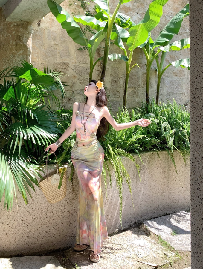 Graceful Bodycon 3D Floral Design Maxi Dress Dopamine Impressionist Oil Painting Print Nature Shoots Long Dress AP1399