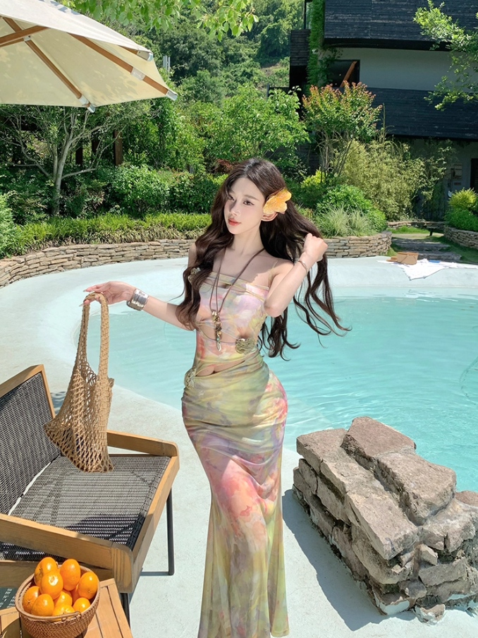 Graceful Bodycon 3D Floral Design Maxi Dress Dopamine Impressionist Oil Painting Print Nature Shoots Long Dress AP1399