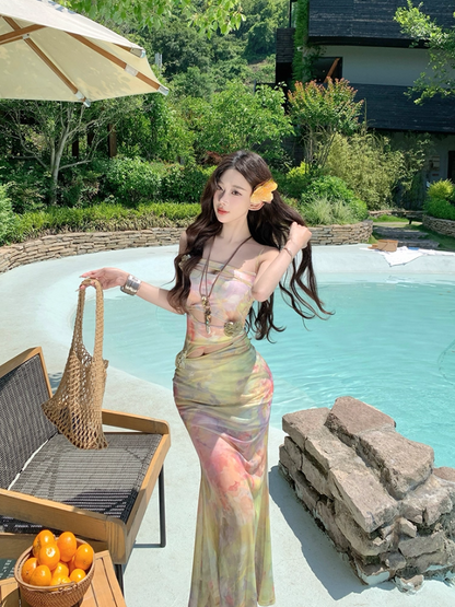 Graceful Bodycon 3D Floral Design Maxi Dress Dopamine Impressionist Oil Painting Print Nature Shoots Long Dress AP1399