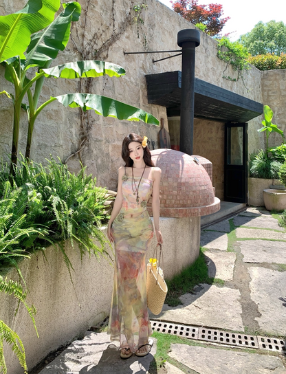 Graceful Bodycon 3D Floral Design Maxi Dress Dopamine Impressionist Oil Painting Print Nature Shoots Long Dress AP1399