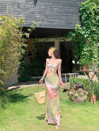 Graceful Bodycon 3D Floral Design Maxi Dress Dopamine Impressionist Oil Painting Print Nature Shoots Long Dress AP1399