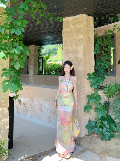 Graceful Bodycon 3D Floral Design Maxi Dress Dopamine Impressionist Oil Painting Print Nature Shoots Long Dress AP1399