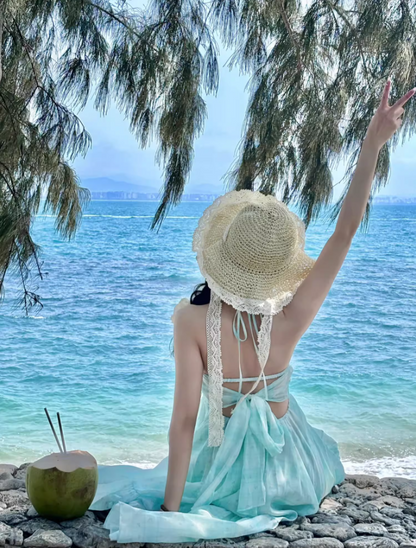 New Stylish Mint Green Loose Fit Maxi Dress Beach Vacays Backless Halter Long Dress AP1410