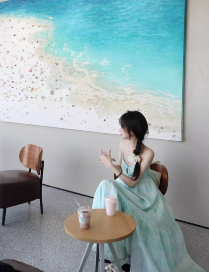 New Stylish Mint Green Loose Fit Maxi Dress Beach Vacays Backless Halter Long Dress AP1410