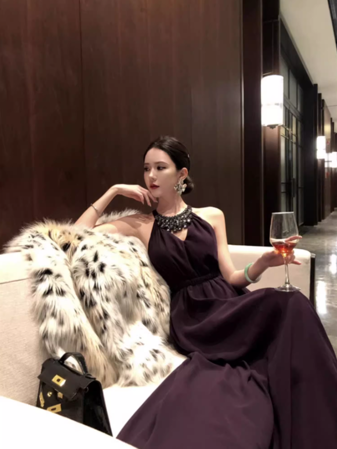 Fashionable Purple Beading Maxi Dress Chic Flowy Double Layers Evening Galas Halter Long Dress AP1411