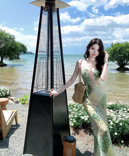 Dopamine-Inspired Clashing Floral Print Green Maxi Dress Y2K Beach Core Spaghetti Strap Mermaid Long Dress AP1426