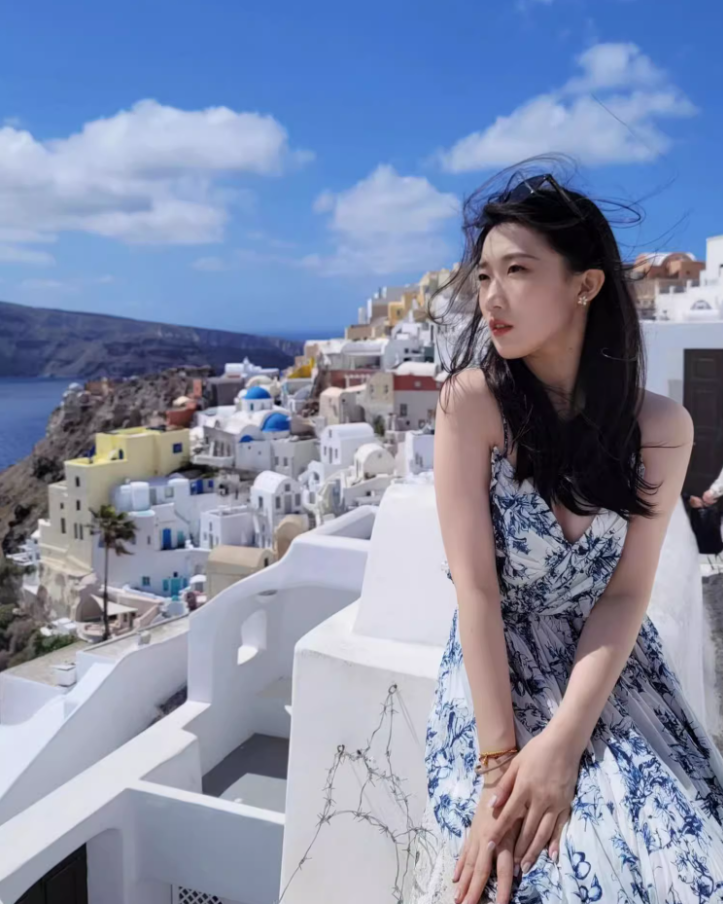 Vintage Island Vacation Blue & White Print Maxi Dress Niche Flowy Spaghetti Strap Waist-Tie Long Dress AP1443