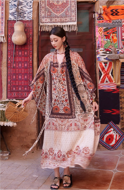 Vintage Ethnic Print Batwing Kaftan Maxi Dress Boho Style Outfit Desert Vacays Long Dress AP1454