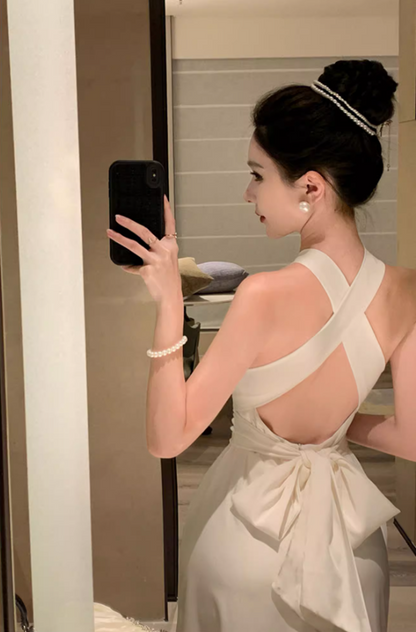 Graceful Coastal Vacays Hollow-Out High-Slit Maxi Dress Flowy Chic Crisscross Waist-Cinched Halter Long Dress AP1462