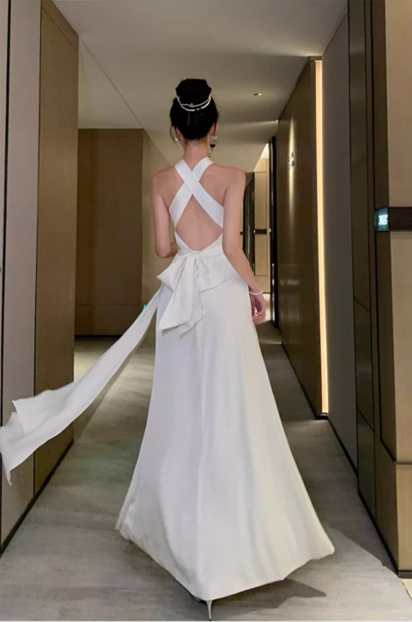 Graceful Coastal Vacays Hollow-Out High-Slit Maxi Dress Flowy Chic Crisscross Waist-Cinched Halter Long Dress AP1462